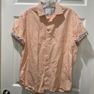 DENIM & FLOWER RICKY SINGH Mens Peach Floral Short Sleeve Button Down Shirt L